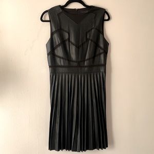 L.A.M.B Faux Leather Pleated Mesh Detail Dress